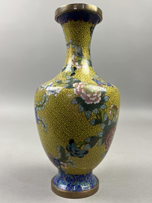 Lot 275 - A CLOISONNE VASE, TWO OTHER VASES AND A BOWL