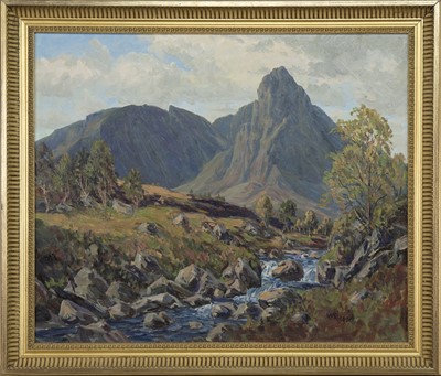 Lot 292 - DEVIL'S PUNCH BOWL, SOUTH GLEN SANNOX, ARRAN, AN OIL BY WILLIAM RUSSEL