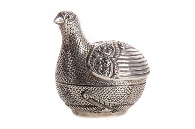 Lot 180 - A WHITE METAL LIDDED BOX IN THE FORM OF A GROUSE