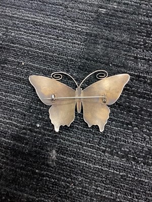 Lot 185 - A NORWEGIAN SILVER AND GUILLOCHE ENAMEL BUTTERFLY BROOCH AND A NIELLO ENAMEL BROOCH