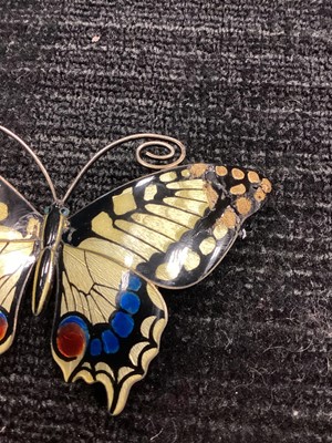 Lot 185 - A NORWEGIAN SILVER AND GUILLOCHE ENAMEL BUTTERFLY BROOCH AND A NIELLO ENAMEL BROOCH