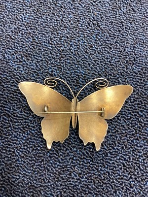 Lot 185 - A NORWEGIAN SILVER AND GUILLOCHE ENAMEL BUTTERFLY BROOCH AND A NIELLO ENAMEL BROOCH