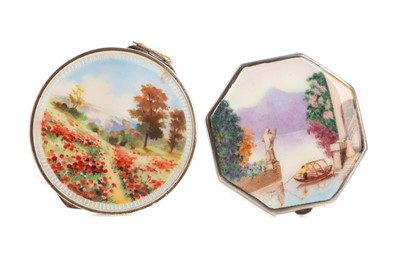 Lot 187 - TWO ART DECO SILVER AND GUILLOCHE ENAMEL COMPACTS