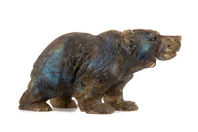 Lot 189 - A RUSSIAN CARVED OPALESCENT HARDSTONE FIGURE OF A BEAR