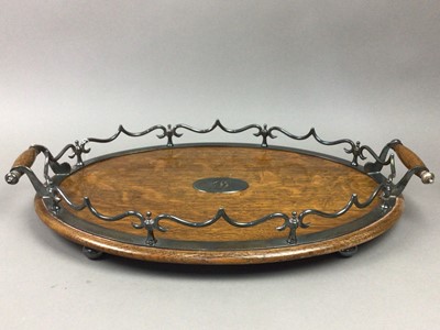 Lot 296 - A WALKER & HALL OAK AND SILVER PLATED TRAY AND OTHER ITEMS