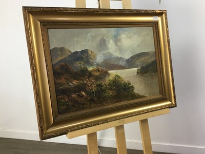 Lot 373 - LOCH SCENE, AN OIL BY BENJAMIN DAVIS