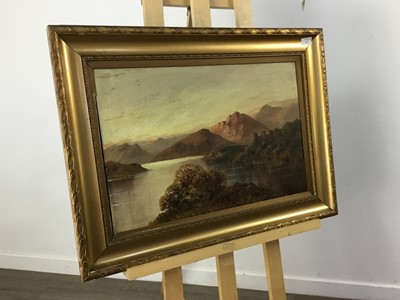 Lot 374 - LOCH SCENE WITH CASTLE, AN OIL BY BENJAMIN DAVIS