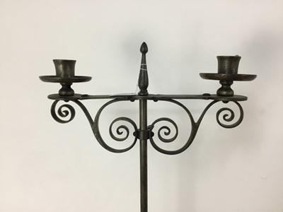 Lot 376 - A WROUGHT METAL FLOOR STANDING CANDLE STAND