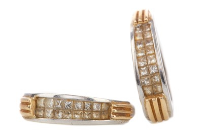 Lot 788 - A PAIR OF DIAMOND TILE HOOP EARRINGS