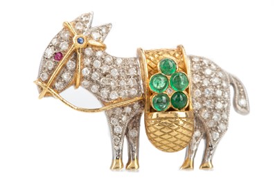 Lot 808 - A DIAMOND AND GEM SET DONKEY BROOCH BY HENNELL