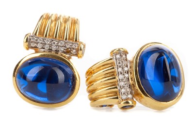 Lot 791 - A PAIR OF SAPPHIRE AND DIAMOND EARRINGS