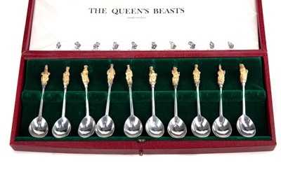 Lot 163 - A SET OF TEN SILVER QUEEN'S BEASTS SPOONS