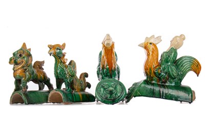 Lot 1326 - FIVE CHINESE SANCAI GLAZED ROOF TILES