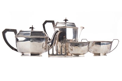 Lot 203 - A GEORGE VI SILVER FOUR-PIECE TEA SERVICE, ALONG WITH A TOAST RACK