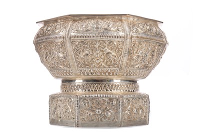 Lot 1332 - A THAI SILVER ON COPPER METAL PEDESTAL BOWL