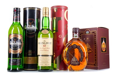 Lot 116 - GLENFIDDICH 12 YEAR OLD, GLENLIVET 12 YEAR OLD AND DIMPLE 15 YEAR OLD 75CL