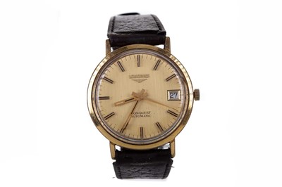 Lot 20 - A GENTLEMAN'S LONGINES CONQUEST GOLD PLATED AUTOMATIC WRIST WATCH