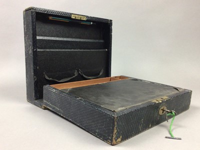 Lot 470 - A LATE VICTORIAN LEATHER TRAVEL WRITING SLOPE