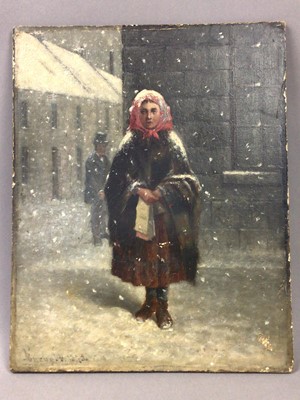 Lot 480 - GIRL IN WINTER, A 19TH CENTURY OIL