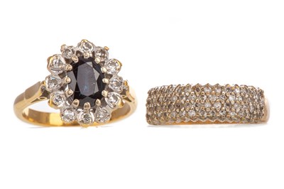 Lot 417 - A SAPPHIRE AND DIAMOND CLUSTER RING AND A DIAMOND SET BAND