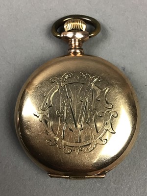 Lot 488 - A LADY'S ROLLED GOLD FOB WATCH AND A STICK PIN