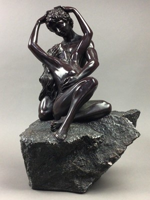 Lot 587 - A BRONZE EFFECT RESIN FIGURE AND TWO OTHERS