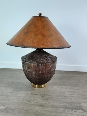 Lot 609 - A COPPER WOVEN TABLE LAMP