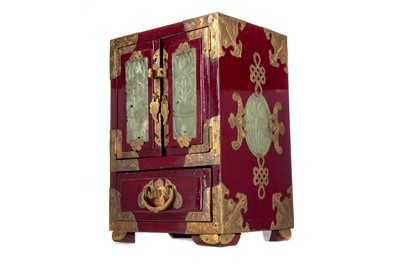 Lot 1160 - A CHINESE BRASS MOUNTED LACQUERED TABLE CABINET
