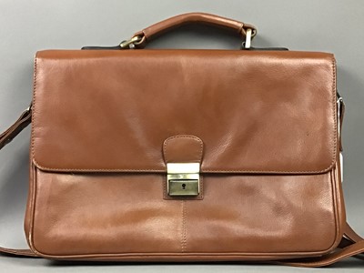 Lot 558 - A BROWN LEATHER BRIEFCASE AND OTHERS