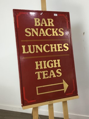Lot 38 - A 20TH CENTURY PAINTED WOOD 'BAR SNACKS' SIGN AND A CAR PARK SIGN