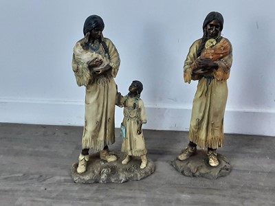 Lot 616 - A LOT OF TWO RESIN FIGURES OF NATIVE AMERICANS WITH CHILDREN