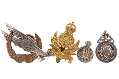 Lot 15 - A WWII FIRST RIFLE BRIGADE BREAST BADGE WITH THREE OTHER MEDALS/BADGES