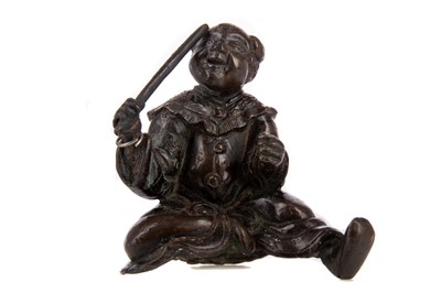 Lot 1103 - A JAPANESE BRONZE FIGURE OF A MUSICIAN