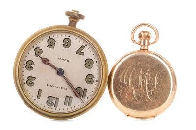 Lot 802 - A CYMA ROLLED GOLD FULL HUNTER POCKET WATCH AND A WALTHAM EIGHT DAYS WATCH