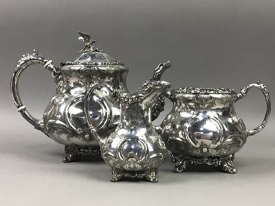 Lot 646 - A VICTORIAN SILVER PLATED THREE PIECE SERVICE AND OTHER PLATED WARE