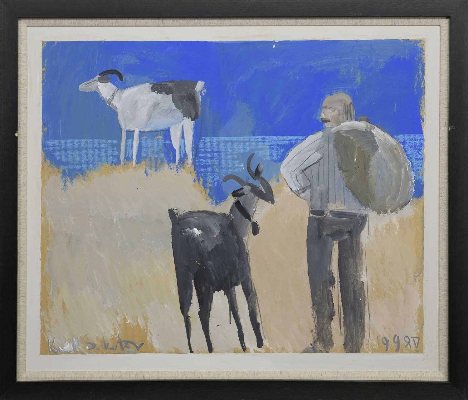 Lot 54 - SHEPHERD WITH GOATS, A MIXED MEDIA BY KIRILL SOKOLOV
