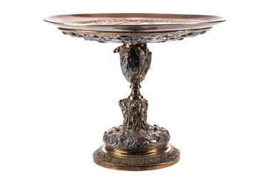 Lot 393 - A VICTORIAN SILVER PLATE ON COPPER TAZZA BY ELKINGTON & CO