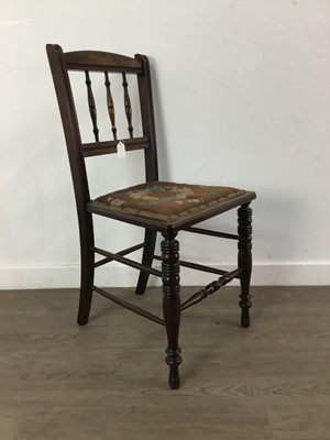 Lot 85 - A MAHOGANY NEST OF TABLES, A CHAIR AND A DRESSING STOOL