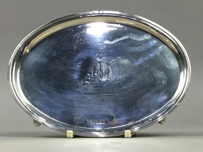 Lot 70 - A SILVER OVAL TEA POT STAND/CARD TRAY