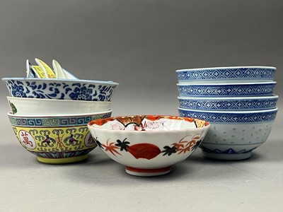 Lot 105 - EIGHT CLOISONNE BOWLS AND OTHER ASIAN CERAMICS