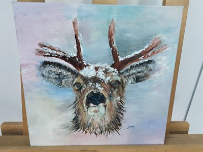 Lot 111 - STAG, AN OIL BY JANIE P MACGREGOR, ALONG WITH OTHER PICTURES