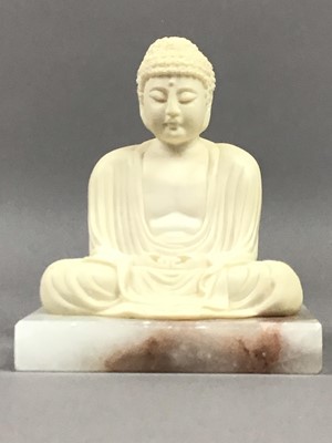 Lot 133 - A RESIN BUDDHA ON MARBLE BASE AND BOWL