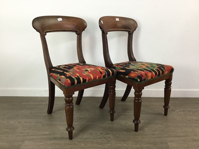 Lot 198 - A PAIR OF MAHOGANY DINING CHAIRS, A PARLOUR CHAIR AND TWO OTHERS