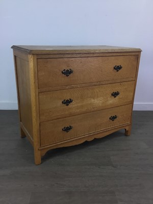 Lot 199 - AN OAK CHEST OF THREE DRAWERS