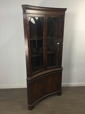 Lot 116 - A MAHOGANY CORNER DISPLAY CABINET