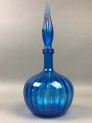 Lot 161 - THREE BLUE GLASS BOTTLES