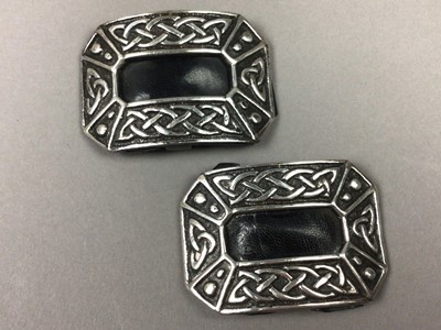 Lot 54 - A PAIR OF SILVER SHOE BUCKLES AND A SCENT BOTTLE