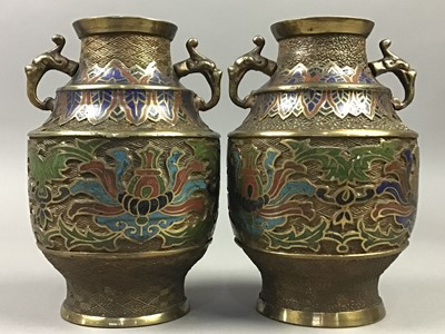 Lot 188 - A PAIR OF JAPANESE CHAMPELEVE VASES