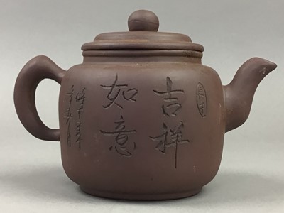 Lot 191 - A CHINESE YIXING TEA POT, ANOTHER AND A VASE