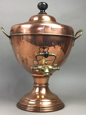 Lot 262 - A COPPER URN SHAPED SAMOVAR AND A BRASS KETTLE